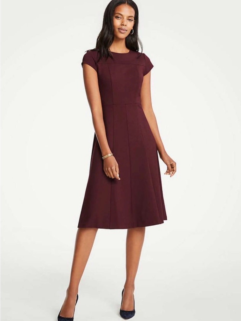 Ann Taylor Burgundy Cap Sleeved Dress